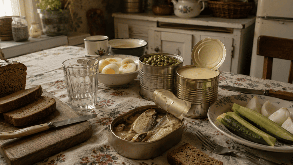 консервированные продукты на домашнем столе XX века