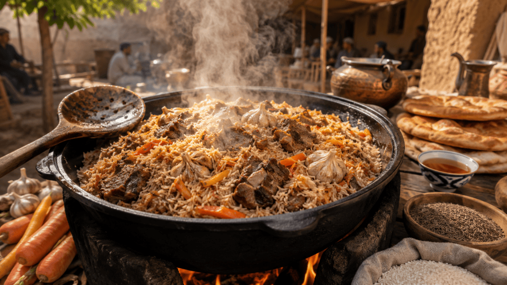 Ферганский плов с бараниной, морковью и чесноком