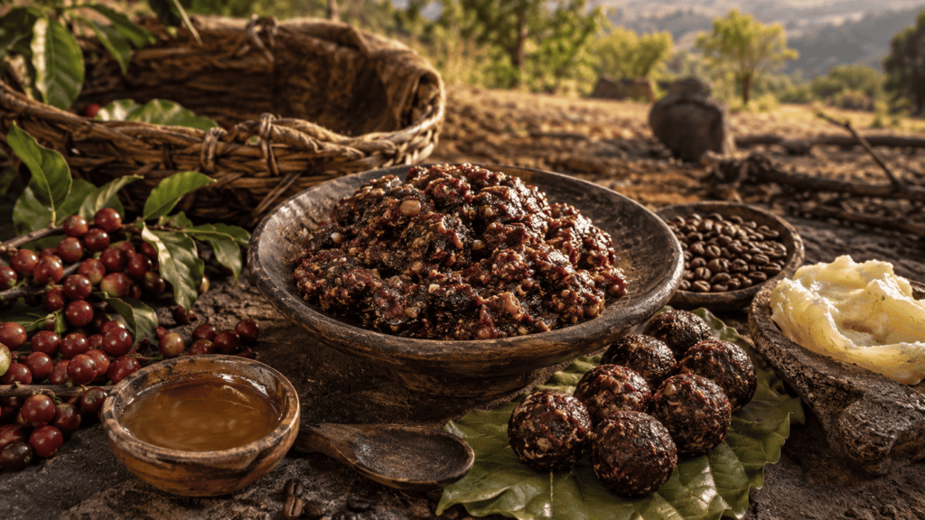 старинный рецепт - кофейные ягоды с жиром и мёдом