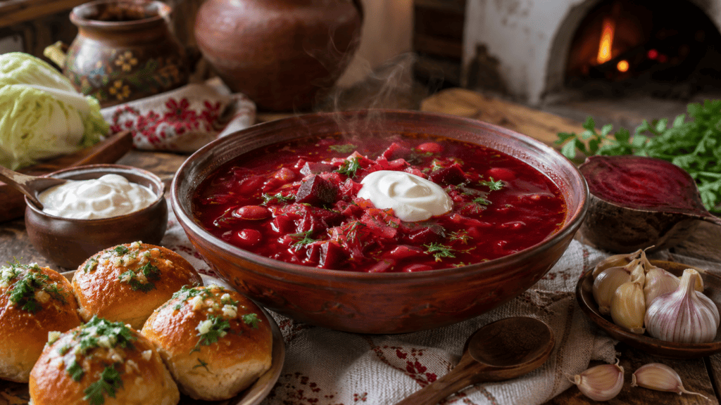 Красный борщ со свёклой, капустой и пампушками