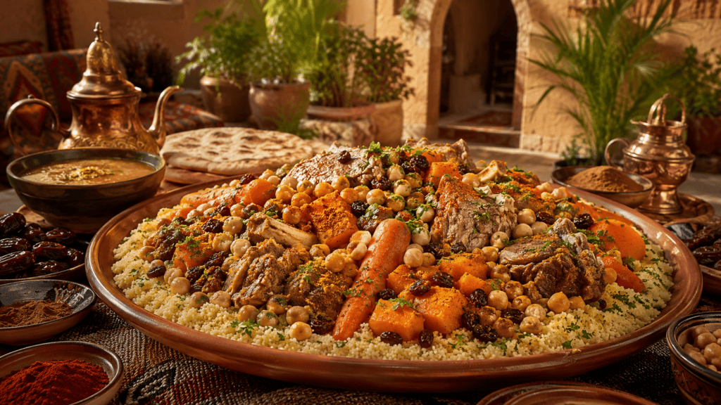 Праздничный кускус с бараниной, нутом, морковью, тыквой и изюмом