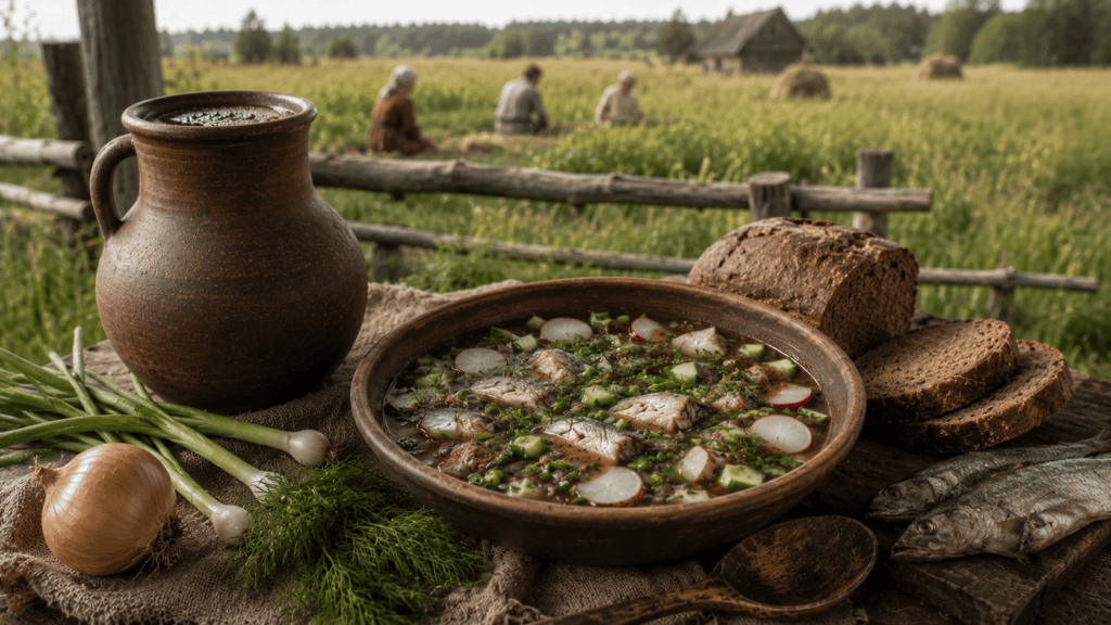 Рыбная окрошка на квасе