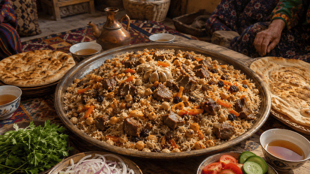 Таджикский оши палав с нутом, изюмом и мясом
