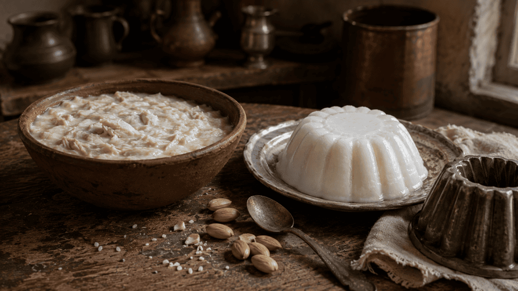 средневековое мясное бланманже и молочный вариант XIX века
