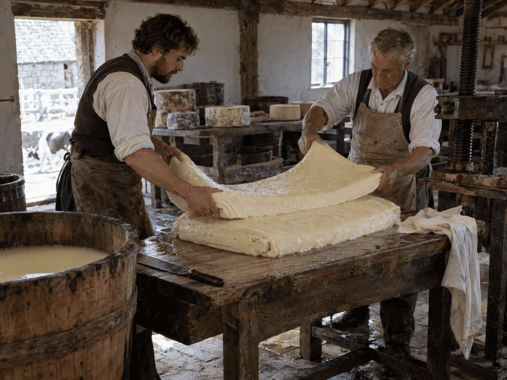 ручная чеддеризация сырной массы в английской молочной XIX века