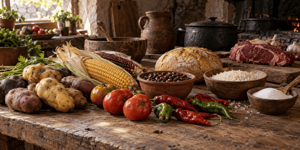 местные и привезённые продукты после колониального обмена
